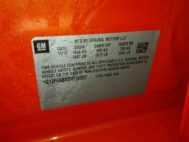 1G1JF6SBXD4136857 - 2013 CHEVROLET SONIC LTZ ORANGE photo 10