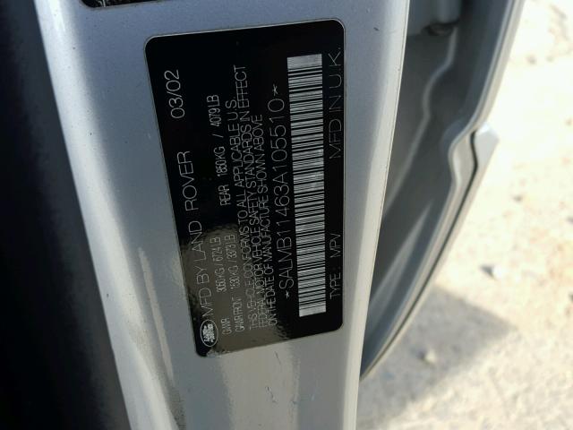 SALMB11463A105510 - 2003 LAND ROVER RANGE ROVE SILVER photo 10