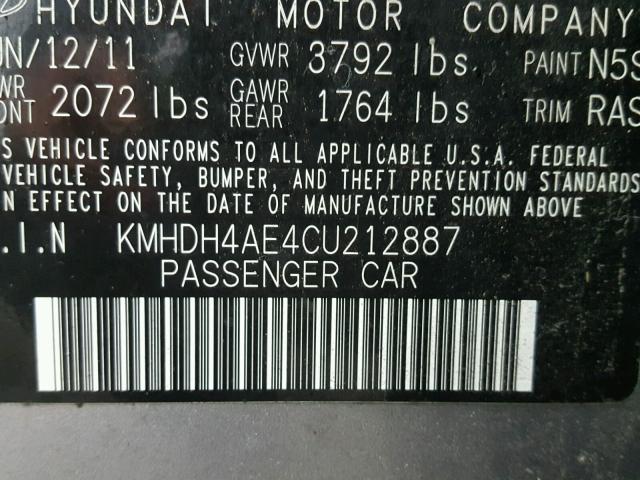 KMHDH4AE4CU212887 - 2012 HYUNDAI ELANTRA GL GRAY photo 10