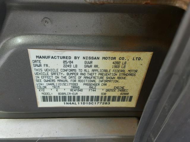 1N4AL11D15C177283 - 2005 NISSAN ALTIMA S TAN photo 10