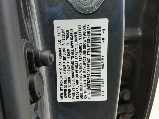 19XFB2F54DE289142 - 2013 HONDA CIVIC LX GRAY photo 10