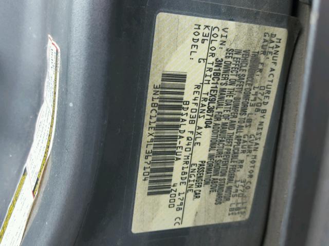 3N1BC11EX9L367104 - 2009 NISSAN VERSA S GRAY photo 10