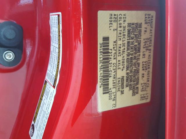 3N1BC13E98L428096 - 2008 NISSAN VERSA S RED photo 10