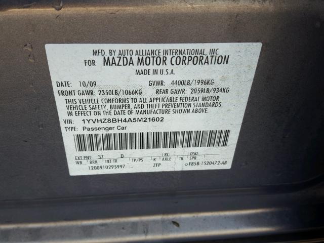 1YVHZ8BH4A5M21602 - 2010 MAZDA 6 I BLUE photo 10