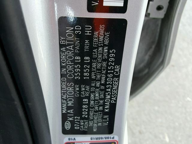 KNADM5A33D6152995 - 2013 KIA RIO LX Արծաթագույն լուսանկար 10