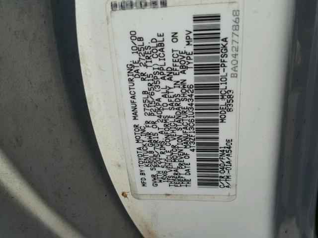 4T3ZF13C61U343426 - 2001 TOYOTA SIENNA LE WHITE photo 10