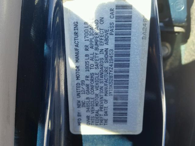 1Y1SK5287YZ419453 - 2000 CHEVROLET GEO PRIZM 蓝色 照片 10