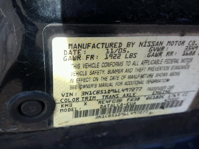 3N1CB51D96L497277 - 2006 NISSAN SENTRA 1.8 BLACK photo 10