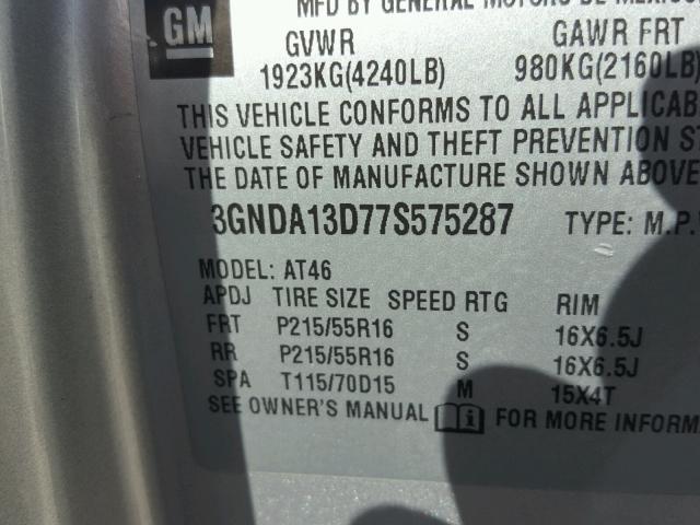 3GNDA13D77S575287 - 2007 CHEVROLET HHR LS SILVER photo 10