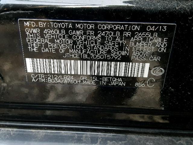 JTHCE1BL7D5015792 - 2013 LEXUS GS 350 BLACK photo 10