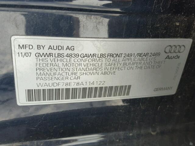 WAUDF78E78A114122 - 2008 AUDI A4 2.0T QU BLUE photo 10