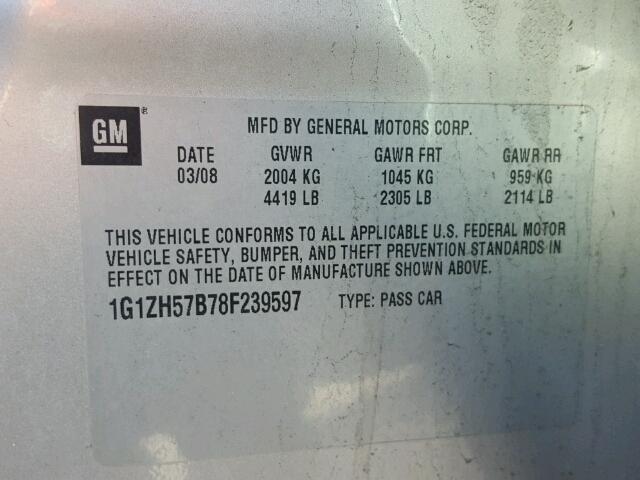 1G1ZH57B78F239597 - 2008 CHEVROLET MALIBU 1LT 银色 照片 10