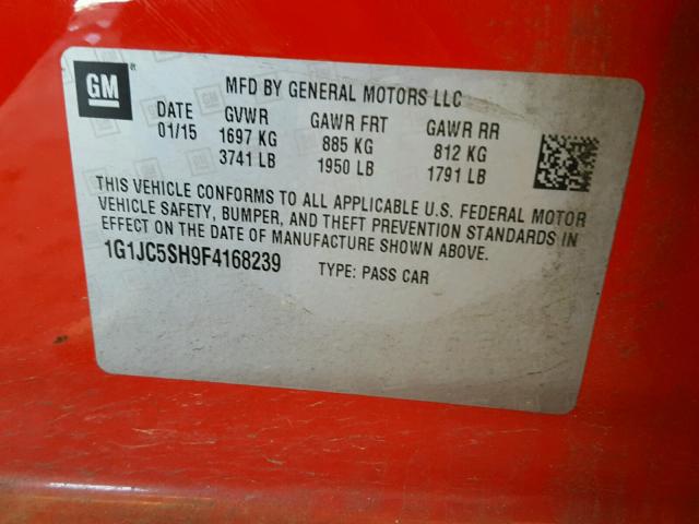 1G1JC5SH9F4168239 - 2015 CHEVROLET SONIC LT RED photo 10