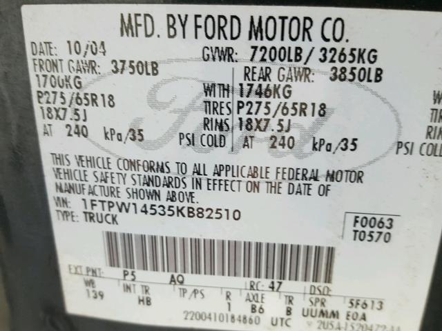 1FTPW14535KB82510 - 2005 FORD F150 SUPER GREEN photo 10