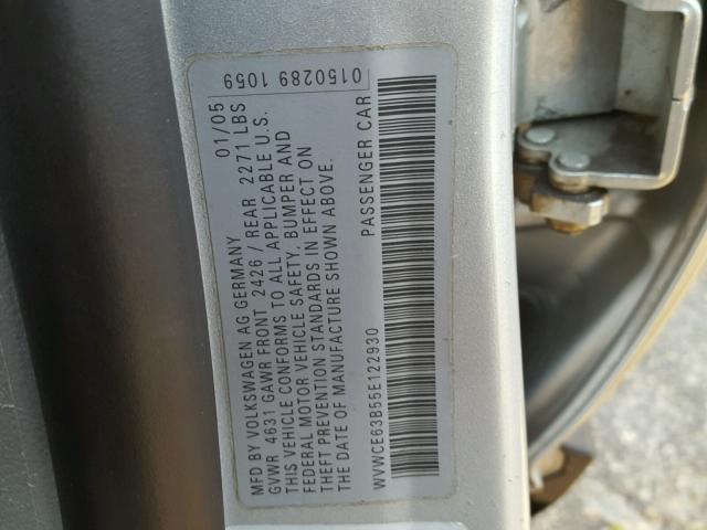 WVWCE63B55E122930 - 2005 VOLKSWAGEN PASSAT GLS SILVER photo 10