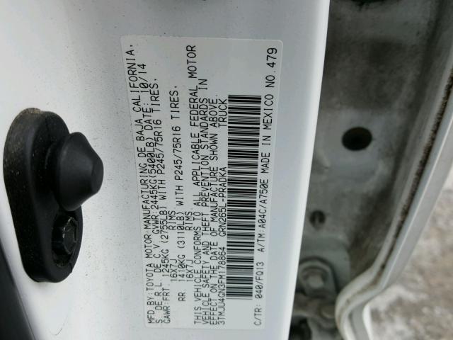 3TMJU4GN3FM178864 - 2015 TOYOTA TACOMA DOU WHITE photo 10