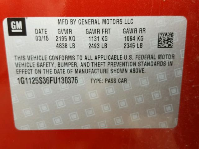 1G1125S36FU130376 - 2015 CHEVROLET IMPALA LT RED photo 10