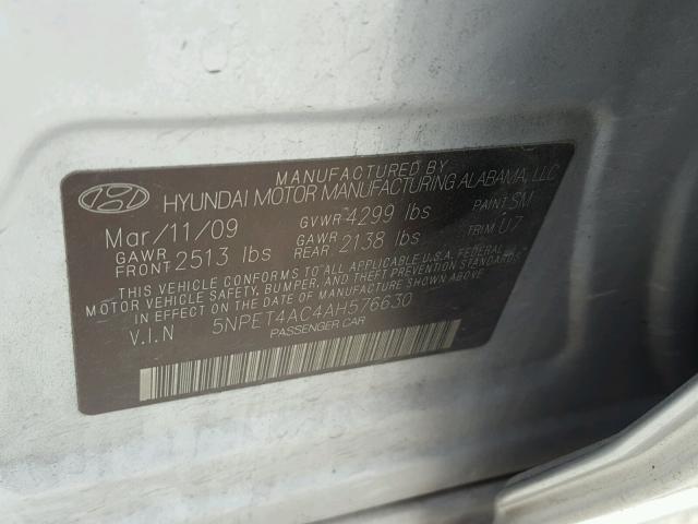 5NPET4AC4AH576630 - 2010 HYUNDAI SONATA GLS SILVER photo 10