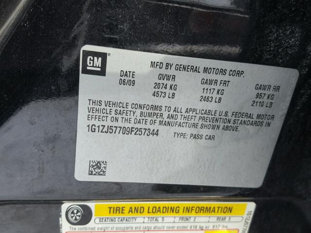 1G1ZJ57709F257344 - 2009 CHEVROLET MALIBU 2LT BLACK photo 10