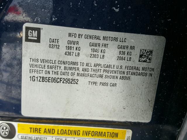 1G1ZB5E06CF295252 - 2012 CHEVROLET MALIBU LS ლურჯი ფოტო 10