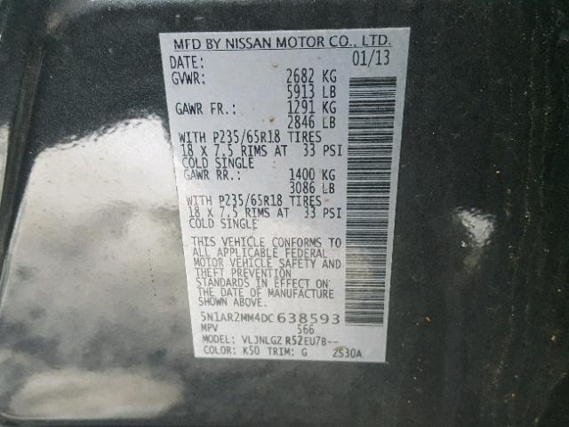 5N1AR2MM4DC638593 - 2013 NISSAN PATHFINDER CHARCOAL photo 10