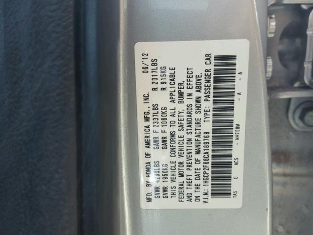 1HGCP2F66CA189768 - 2012 HONDA ACCORD SE SILVER photo 10