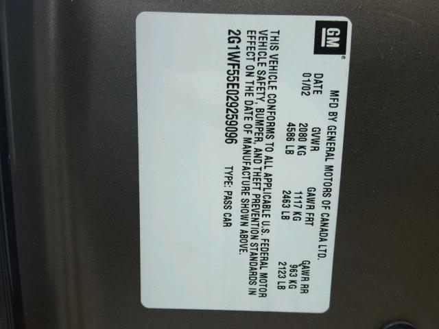 2G1WF55E029259096 - 2002 CHEVROLET IMPALA BROWN photo 10