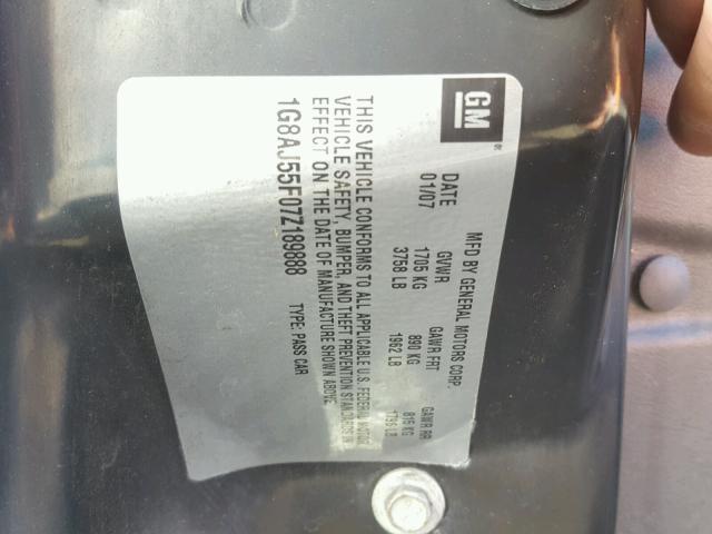 1G8AJ55F07Z189888 - 2007 SATURN ION LEVEL SILVER photo 10