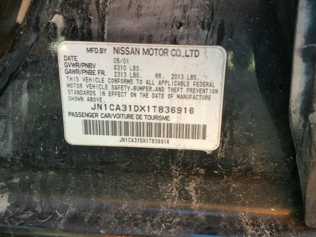 JN1CA31DX1T836916 - 2001 NISSAN MAXIMA GXE BLACK photo 10