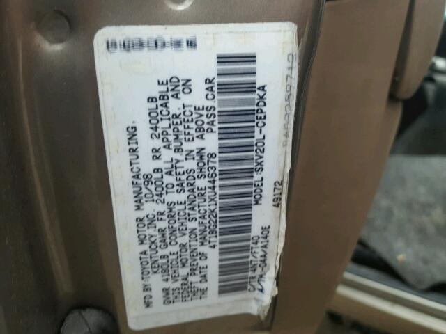 4T1BG22K1XU446378 - 1999 TOYOTA CAMRY CE GRAY photo 10