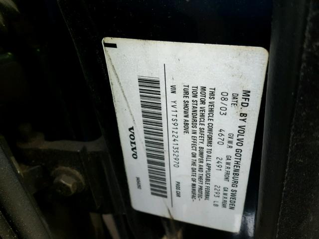 YV1TS91Z241352970 - 2004 VOLVO S80 T6 BLUE photo 10