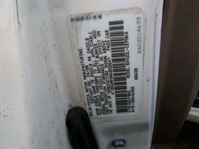 4T1BG28K8WU852647 - 1998 TOYOTA CAMRY CE WHITE photo 10