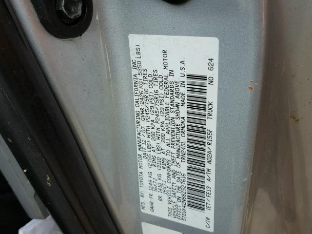 5TEUX42N88Z527616 - 2008 TOYOTA TACOMA ACC GRAY photo 10