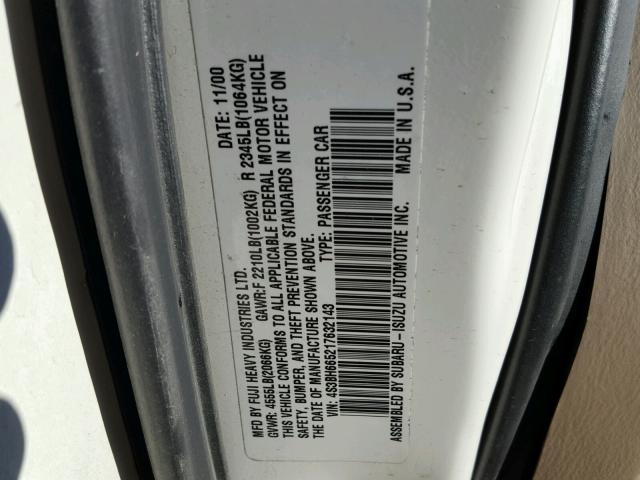 4S3BH665217632143 - 2001 SUBARU LEGACY OUT WHITE photo 10