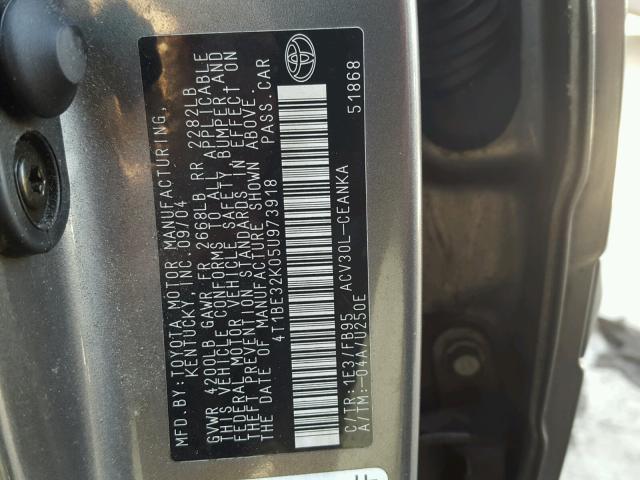 4T1BE32K05U973918 - 2005 TOYOTA CAMRY LE GRAY photo 10