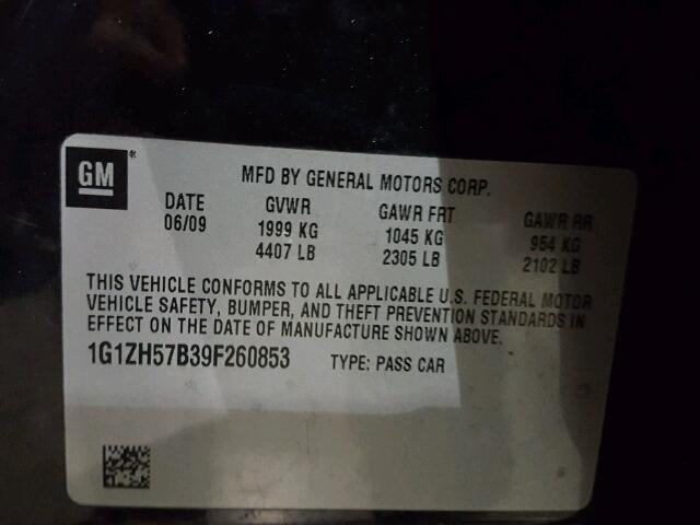 1G1ZH57B39F260853 - 2009 CHEVROLET MALIBU 1LT BLACK photo 10