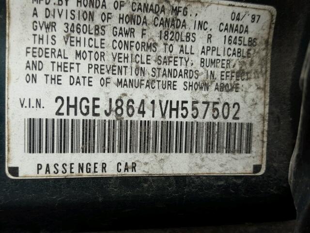 2HGEJ8641VH557502 - 1997 HONDA CIVIC EX ლურჯი ფოტო 10