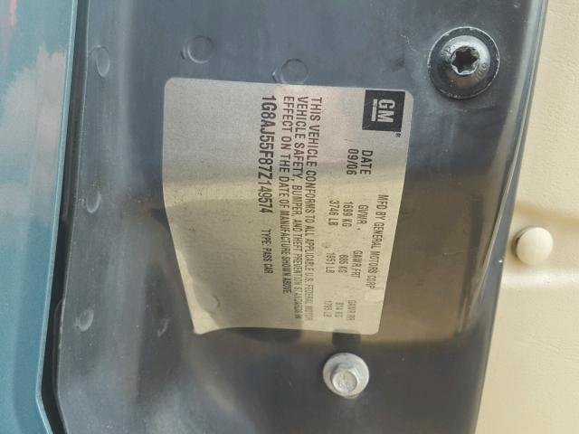 1G8AJ55F87Z149574 - 2007 SATURN ION LEVEL 绿色 照片 10