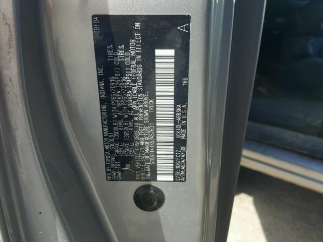 5TBBT44165S457631 - 2005 TOYOTA TUNDRA ACC SILVER photo 10