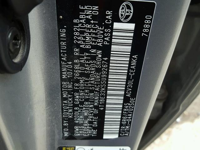 4T1BE32K55U992674 - 2005 TOYOTA CAMRY LE GRAY photo 10