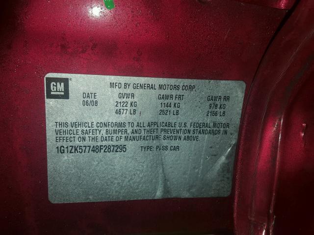 1G1ZK57748F287295 - 2008 CHEVROLET MALIBU LTZ 红色 照片 10