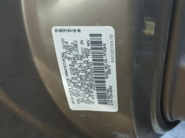 4T3ZF13C2YU255743 - 2000 TOYOTA SIENNA LE TAN photo 10