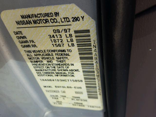 1N4AB41D3WC715858 - 1998 NISSAN SENTRA E SILVER photo 10