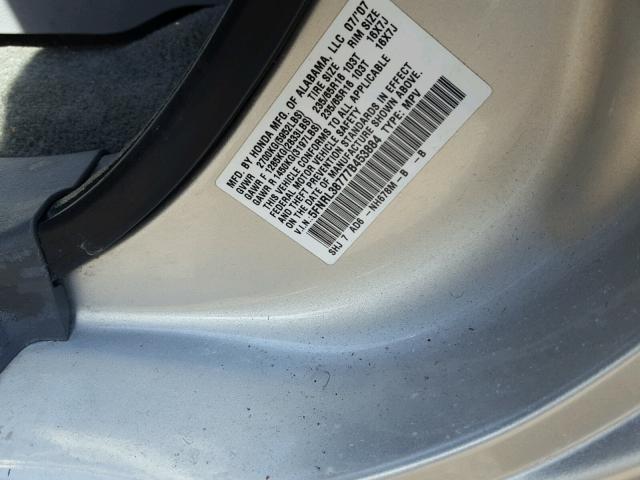 5FNRL38777B453884 - 2007 HONDA ODYSSEY EX SILVER photo 10
