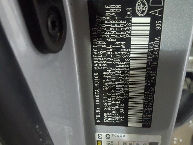 2T1BR32EX7C818375 - 2007 TOYOTA COROLLA CE SILVER photo 10