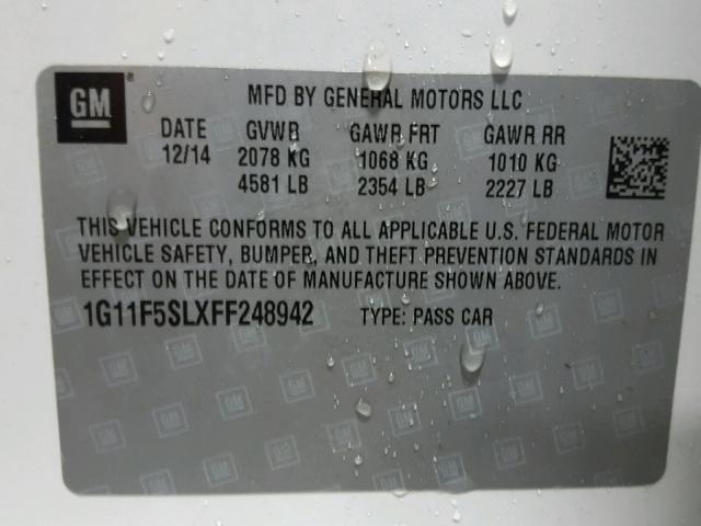 1G11F5SLXFF248942 - 2015 CHEVROLET MALIBU LTZ 白色 照片 10