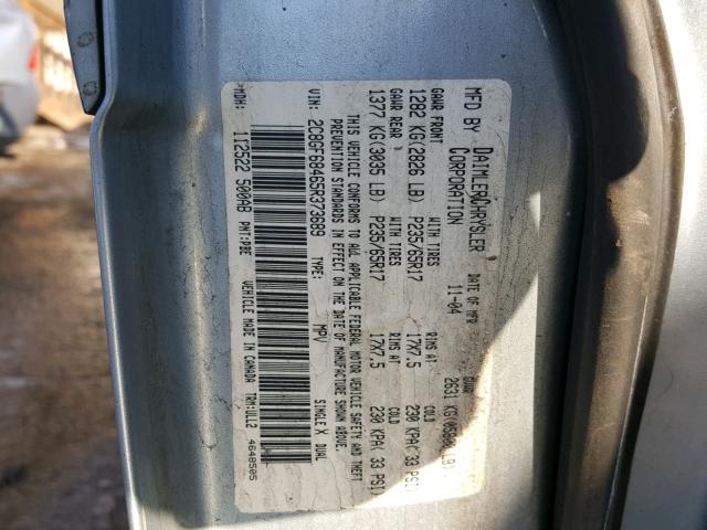 2C8GF68465R373689 - 2005 CHRYSLER PACIFICA T BLUE photo 10