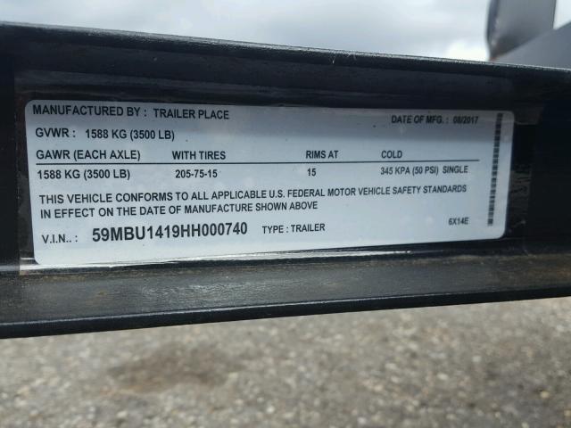 59MBU1419HH000740 - 2017 UTILITY TRAILER BLACK photo 10