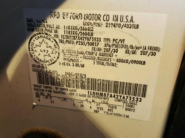 1LNHM87A42Y675533 - 2002 LINCOLN LS 白色 照片 10