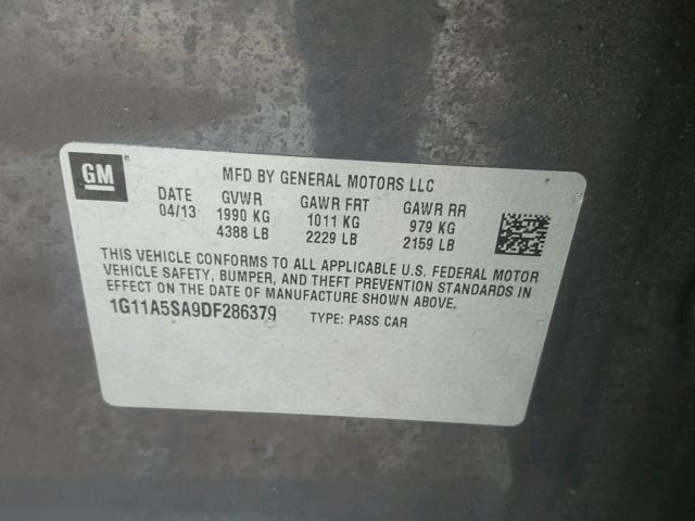 1G11A5SA9DF286379 - 2013 CHEVROLET MALIBU LS 灰色 照片 10